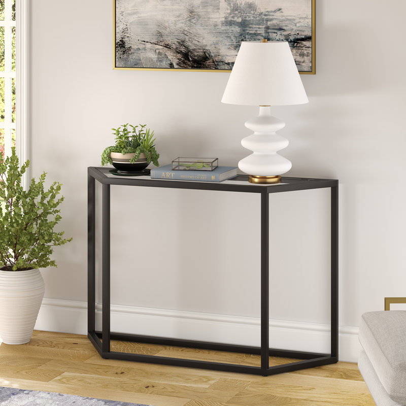 Glass Top Console Table, Blackened Bronze, 73.66 H x 111.76 W x 30.48 D cm