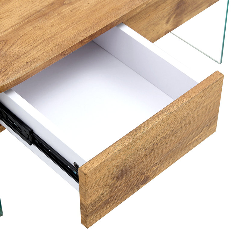 Coffee Table With Double Drawers. The Board Surface Is MDF Sticker, And Both Sides Are Transparent Tempered Glass. The Design Is Simple And Elegant, With Excellent Storage Functions.
