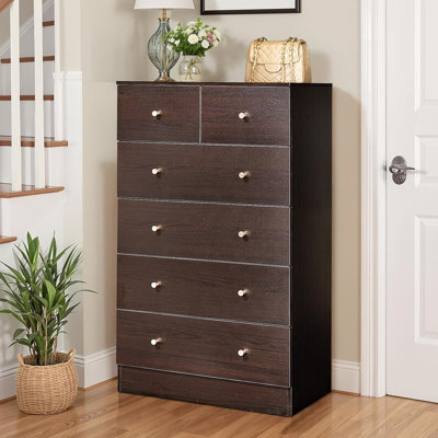 Rustic Wood Grain Chest of Drawers with Vintage Metal Knobs
