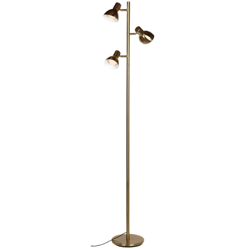 Ethan 65.5 in. Mid-Century Modern 3-Light 3-Way Dimming LED Floor Lamp with 3 Metal Cone Shades, Brass