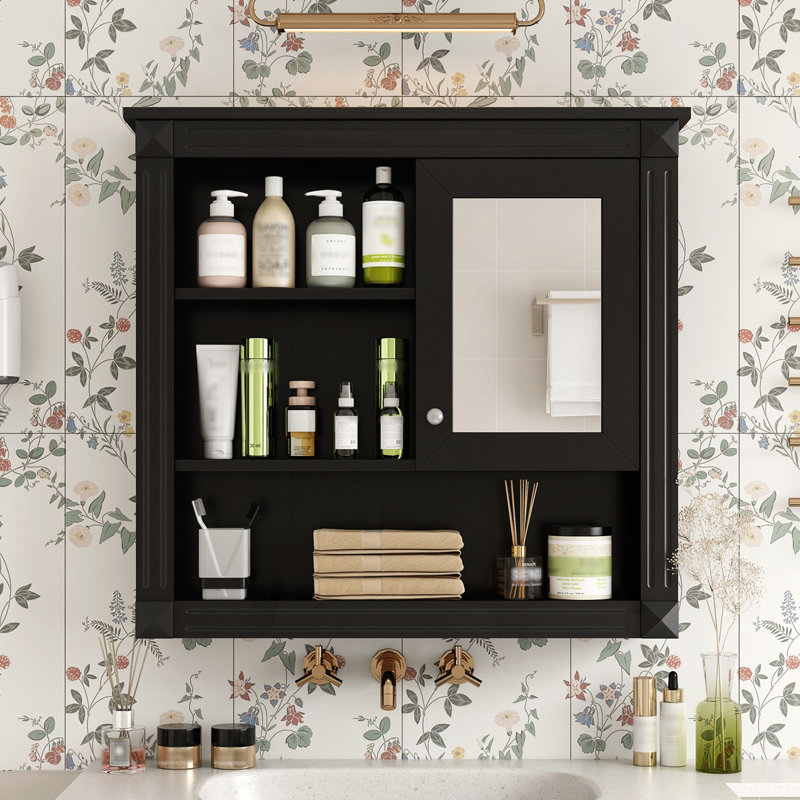 Armoire murale de salle de bain 32 "avec miroir, Noir