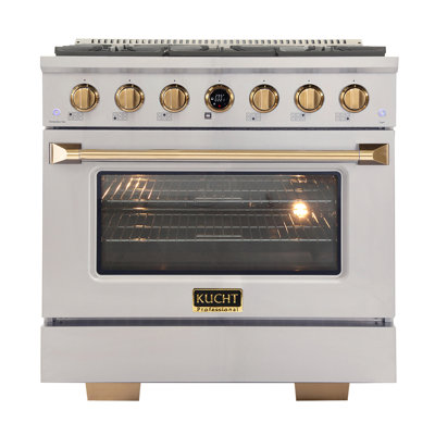 36 in. 5.2 cu. ft. Dual Fuel Range in Stainless Steel with Gold Accents and Kucht Horus Thermostat