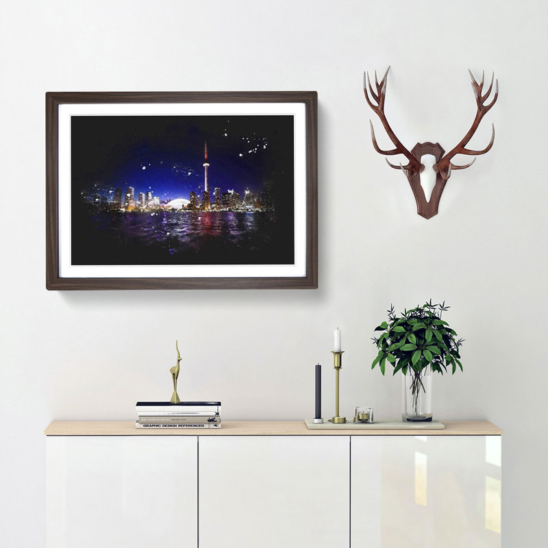 Toronto Skyline in Canada - Picture Frame Graphic Art Print, 62cm H x 87cm W x 2cm D, Walnut Framed