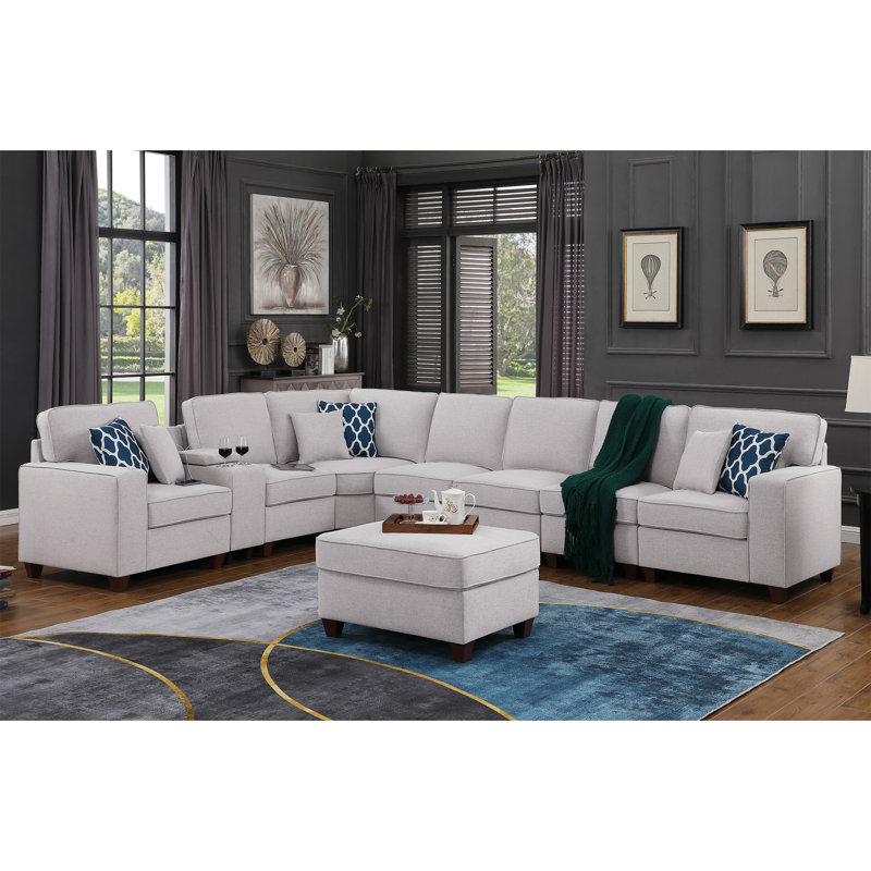 Jessica Sectional Sofa With Ottoman, Light Gray