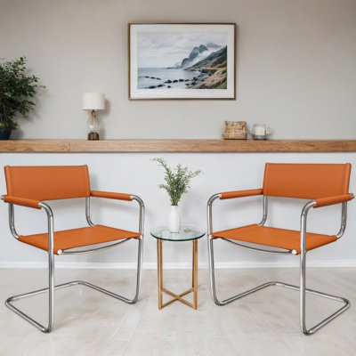 Ensemble de 2 chaises de salle à manger en porte-à-faux modernes en cuir avec accoudoirs