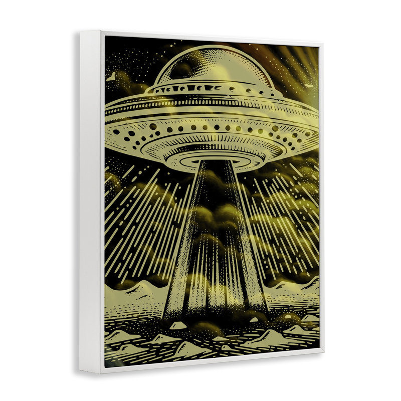 «Mysterious Alien UFO», estampe numérique, conception de Jesse Keith, H 14 po x l 11 po, Giclée encadrée blanc bord de mer