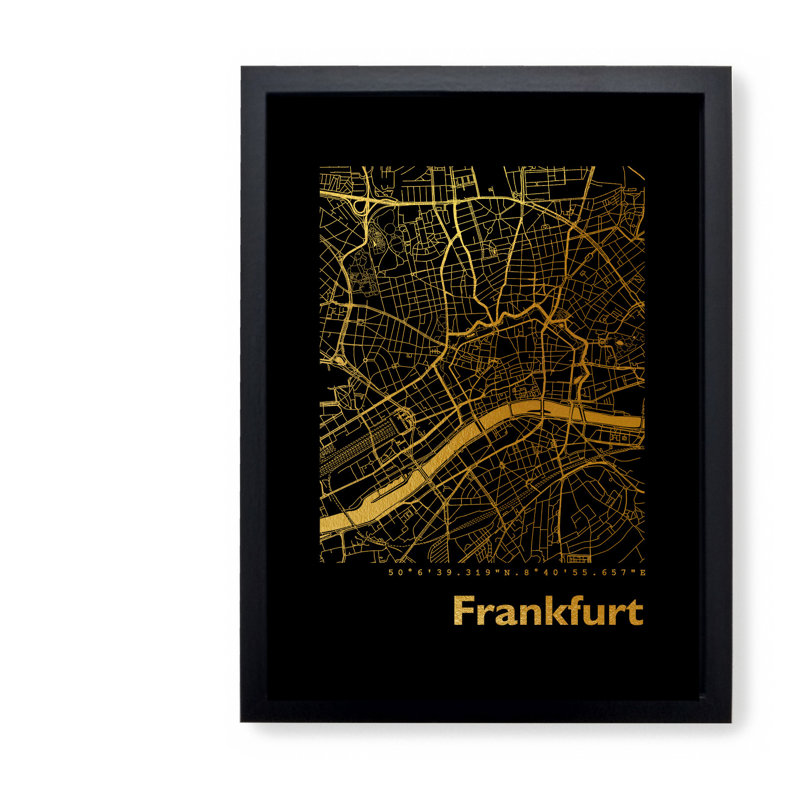 Frankfurt Map - Single Picture Frame Print, 32.5cm H x 23.5cm W x 3.5cm D