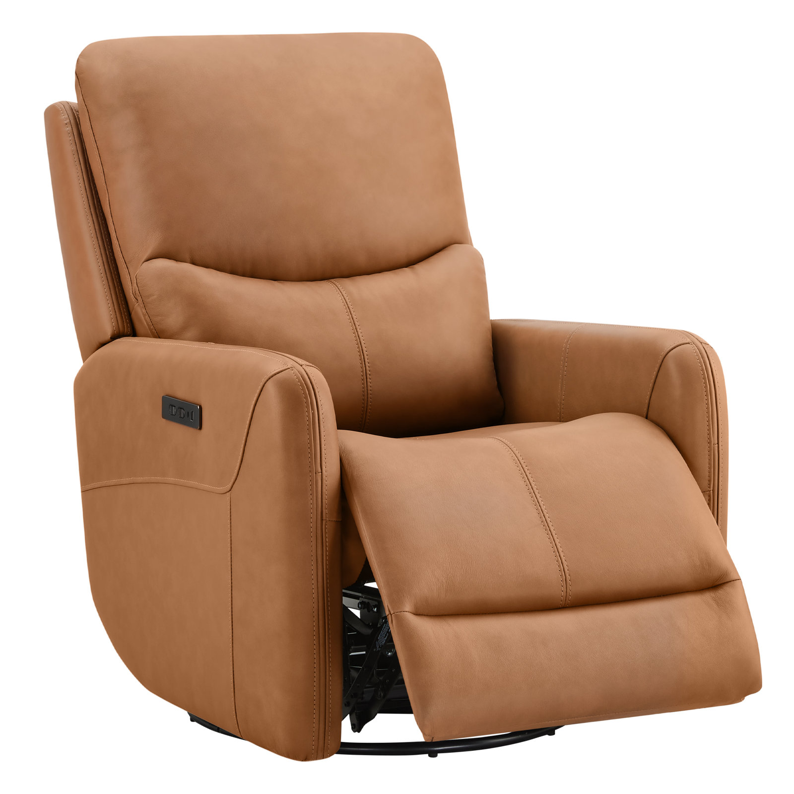 Genuine Leather Swivel Power Recliner, Aline Butternut