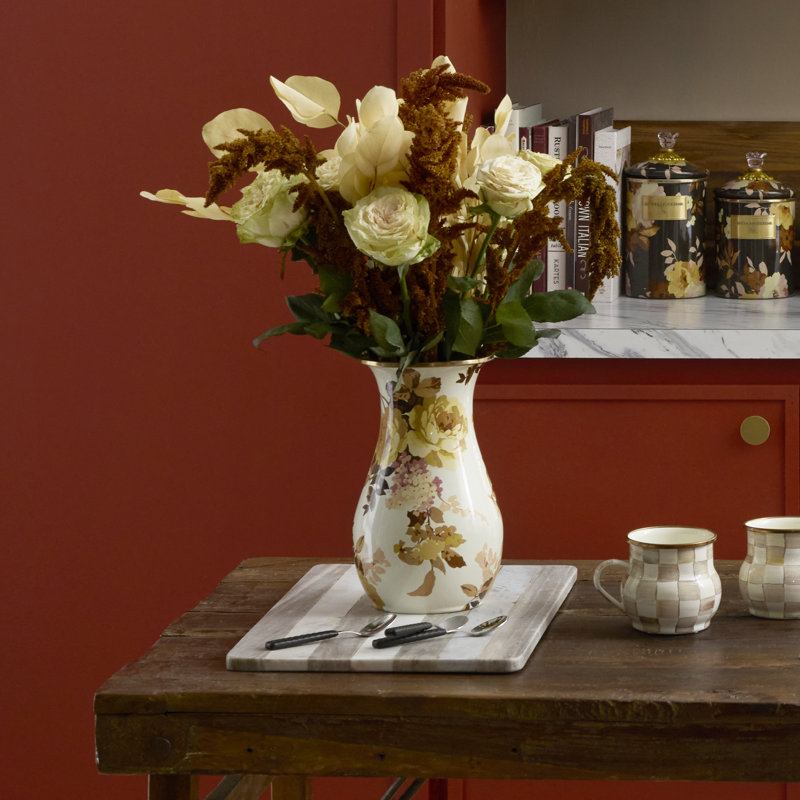 Wild Rose White Tall Vase, White/Gold