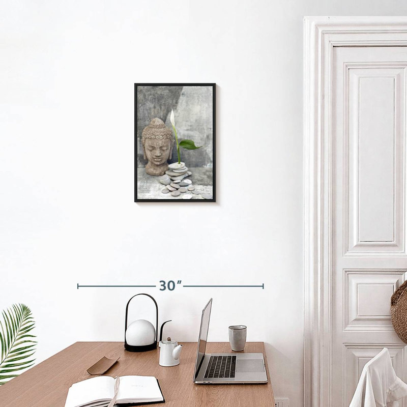 Tête de bouddha zen, 13 po x 19 po, Cadre flottant noir