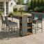Ensemble de bar extérieur en osier cinq pièces avec étagères de rangement et tabourets gain de place pour recevoir sur la terrasse.