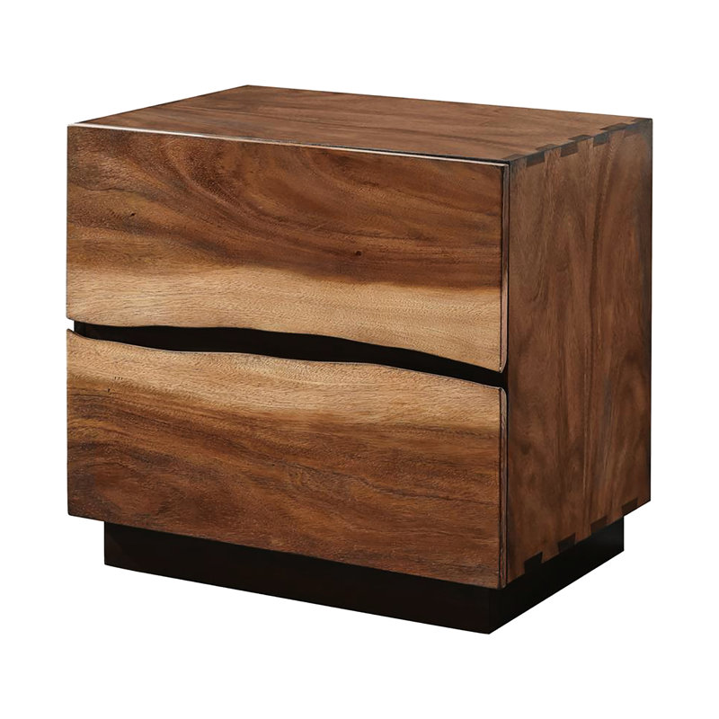 Table de chevet 2 de style rustique avec surface en noyer et grain de café pour la chambre à coucher