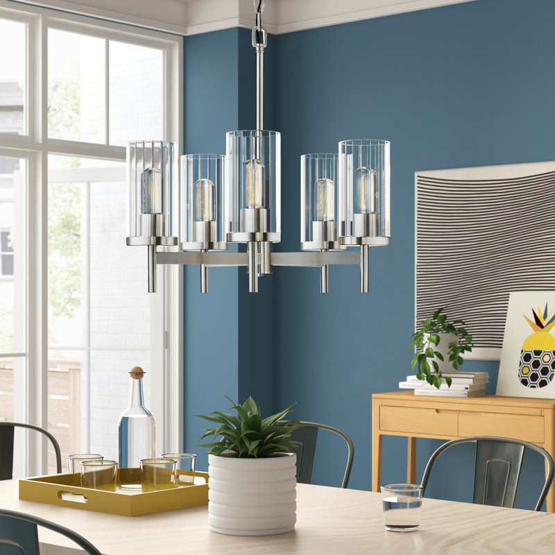 Bertelli 5 - Light Steel Dimmable Cylinder Chandelier, Pewter