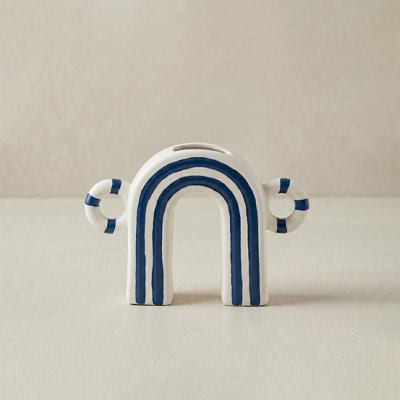 Vase en céramique arc-en-ciel arc-en-ciel - vase Boho Bud bleu marine et blanc, vase décoratif moderne pour tablette, bureau et décoration intérieure