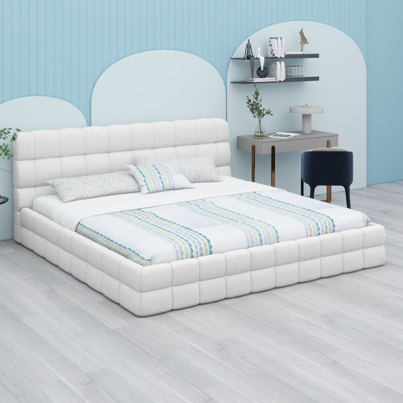 Lit tapissier Boucle, Blanc