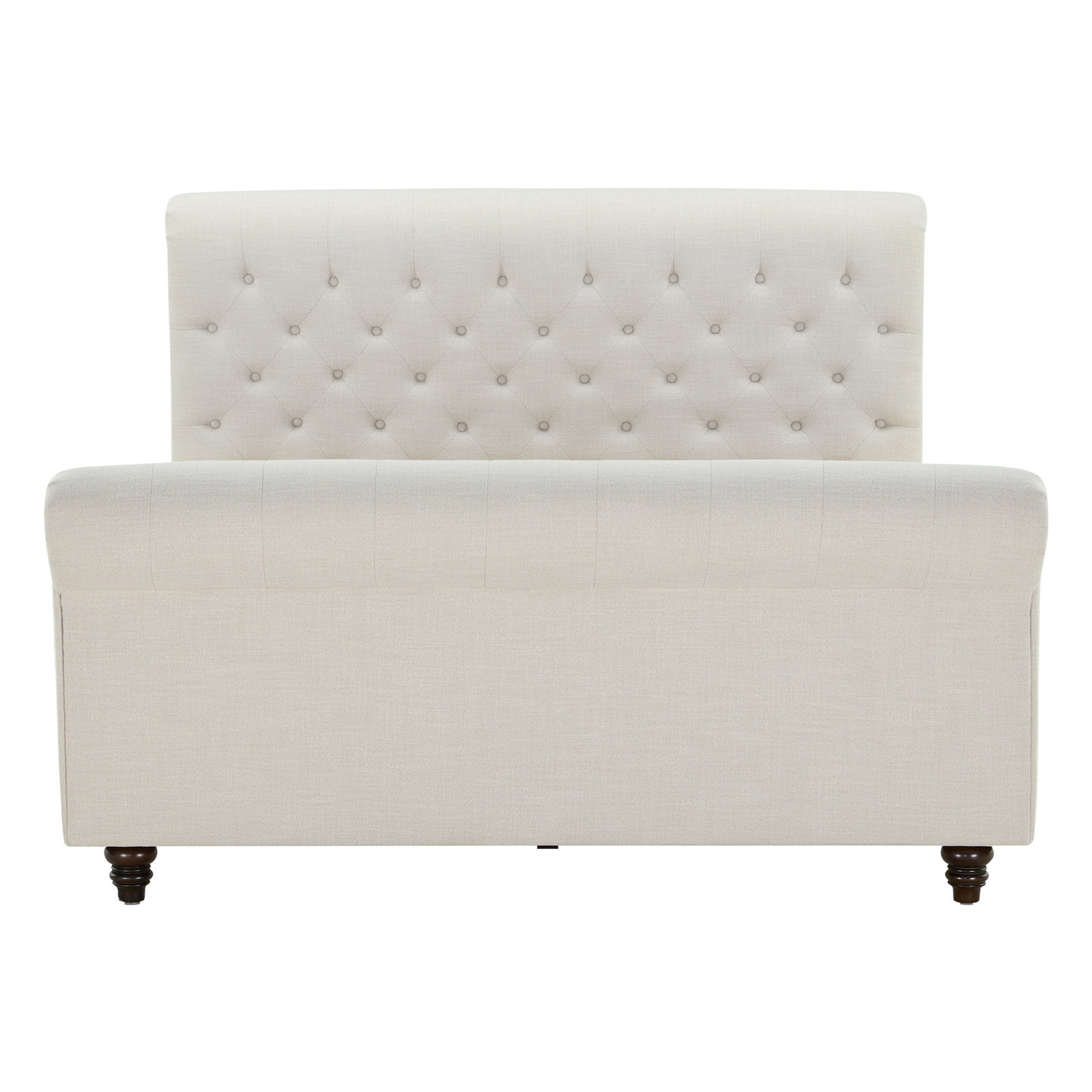 Waverly Rolled-Arm Diamond-Tufted Upholstered Platform Bed with Birch Wood Legs, Effie Linen Performance Linen, Queen