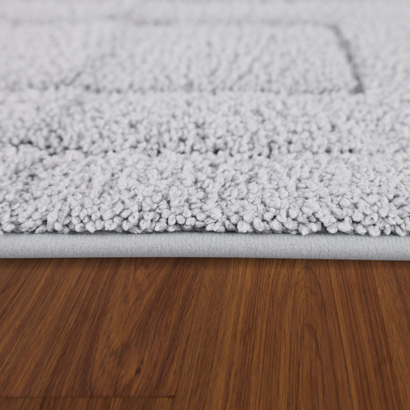 15.75 In. X 23.62 In. Flocked Bath Rug Mat, Non Slip, Soft And Highly Absorbent Floor Mats For Bathroom, Gray