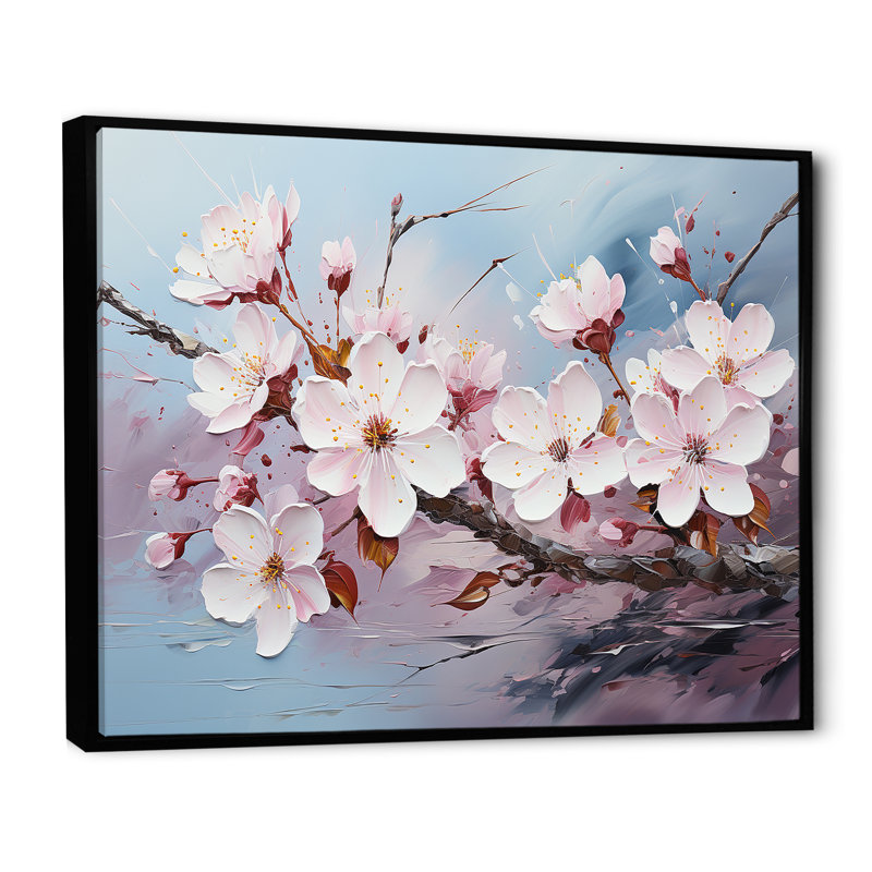 Cherry Blossom Flower Meadow I - reproduction d'art sur toile, Cadre flottant noir, H 12 po x l 20 po x P 0,5 po