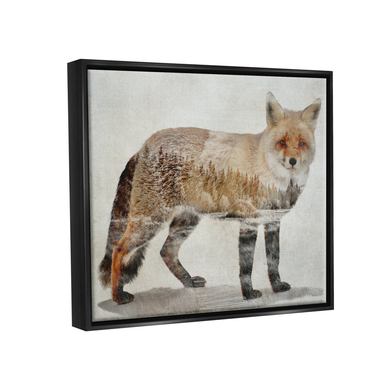 «Woodland Nature Silhouette Fox Floater Canvas» par Kim Curationa, H 25 po x l 31 po x P 1,7 po, Cadre flottant noir de jais
