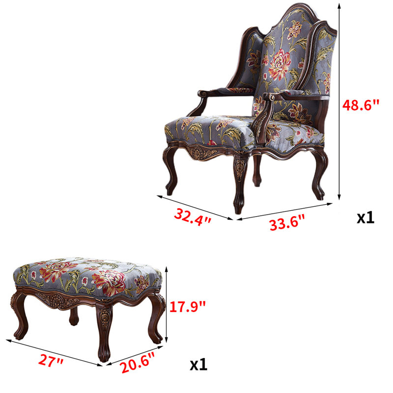 Upholstered Armchair with Ottoman