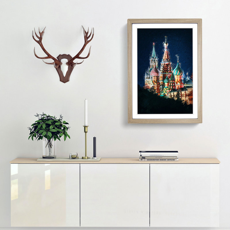 The Kremlin in Moscow Russia - Picture Frame Painting Print, 65cm H x 48cm W x 2cm D, Oak Framed