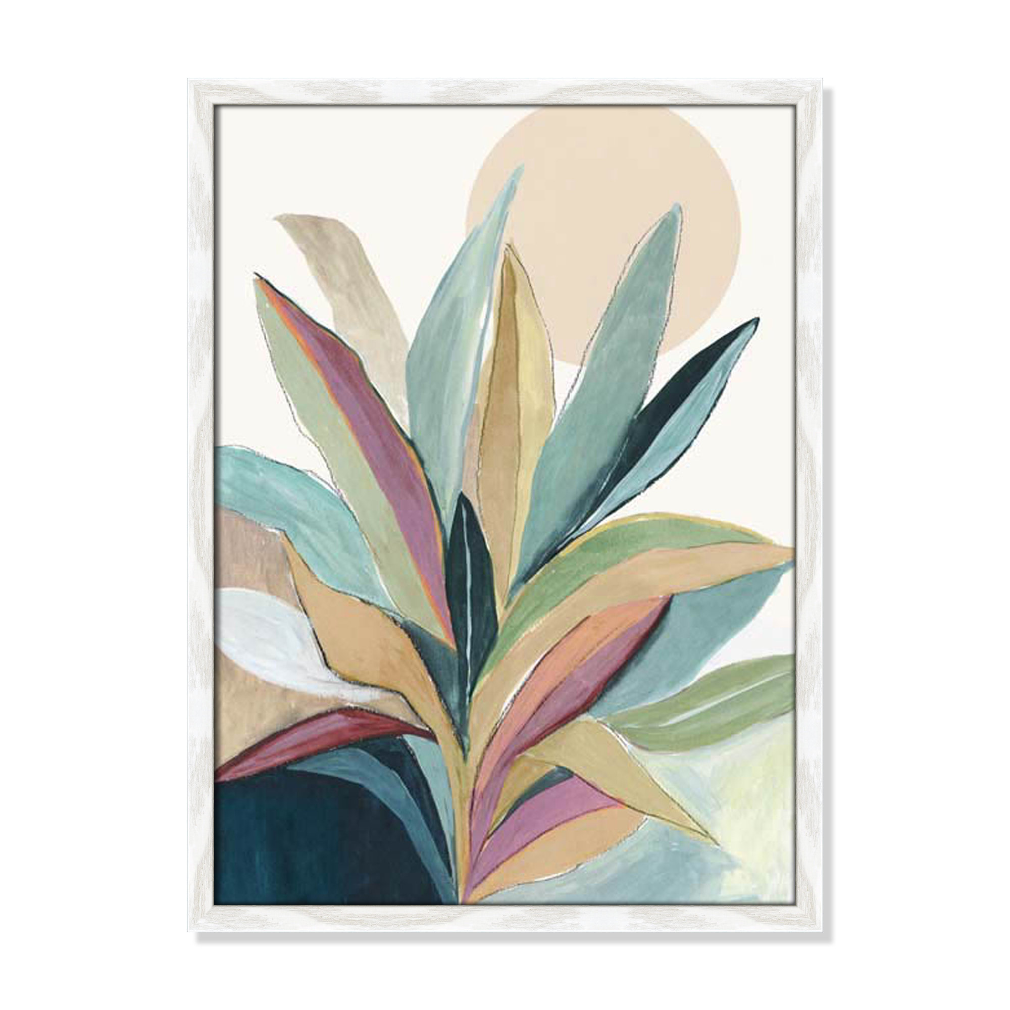 Sunny Bright Leaves I by Asia Jensen, 23" H x 17" W x 0.75" D, White Slim Unmatted Picture Framed