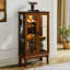 Vitrine rectangulaire en chêne avec dossier en miroir et espace de rangement élégant et efficace-120258981
