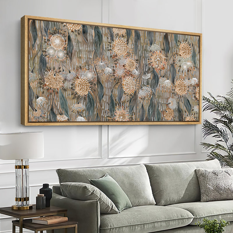 «Abstract Plant Botanical Modern Rustic», impression sur toile encadrée surdimensionnée, H 30 po x l 60 po, Naturel