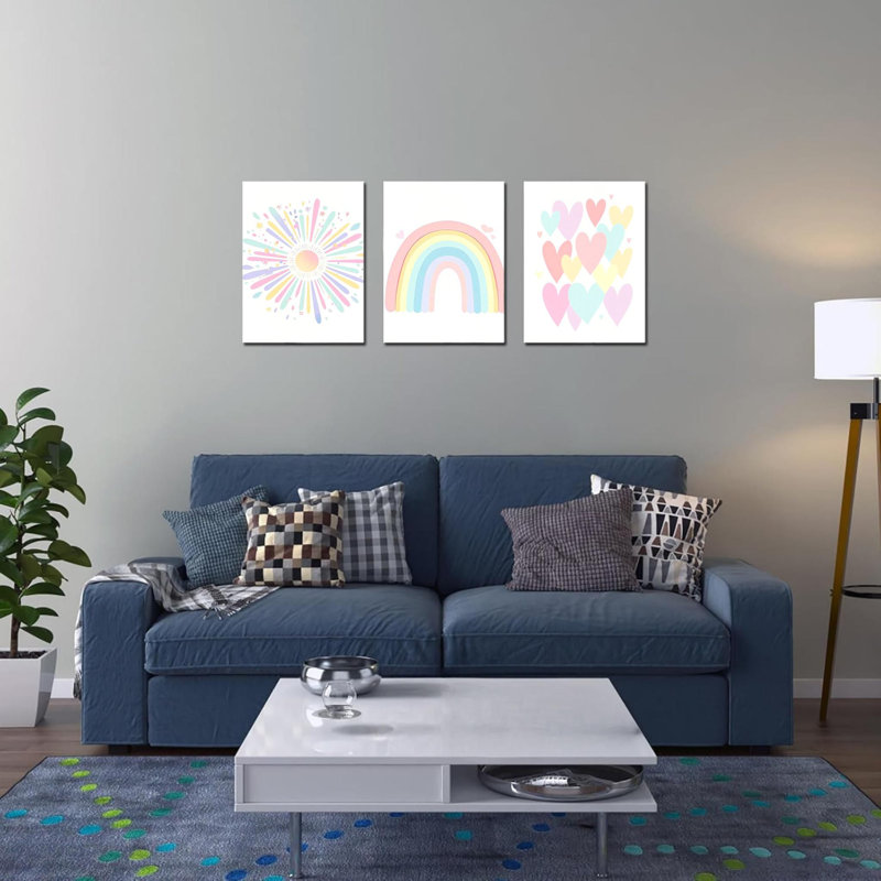 3 pièces d'art mural en toile sans cadre 16 po x 24 po Boho Sun