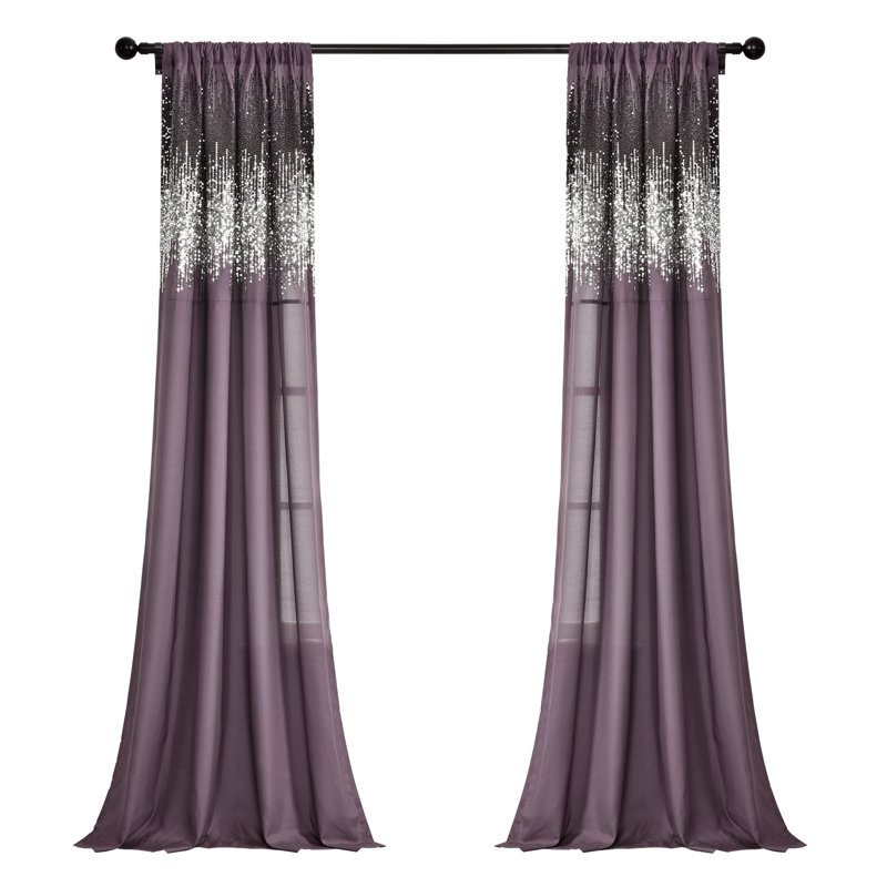 Shimmer Sequins Semi Sheer Curtain Pair, Purple