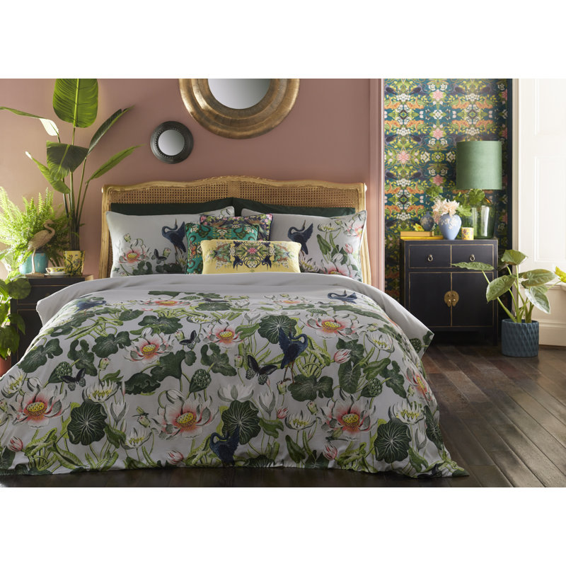 WATERLILY DOVE SUPER KING DUVET SET, King Duvet Cover + 2 Standard Pillowcases