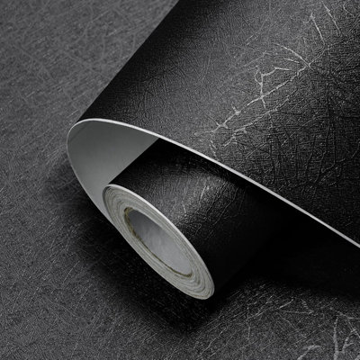 Papier peint adhésif noir texturé amovible, papier contact en vinyle 17,3 po x 480 po pour murs et meubles