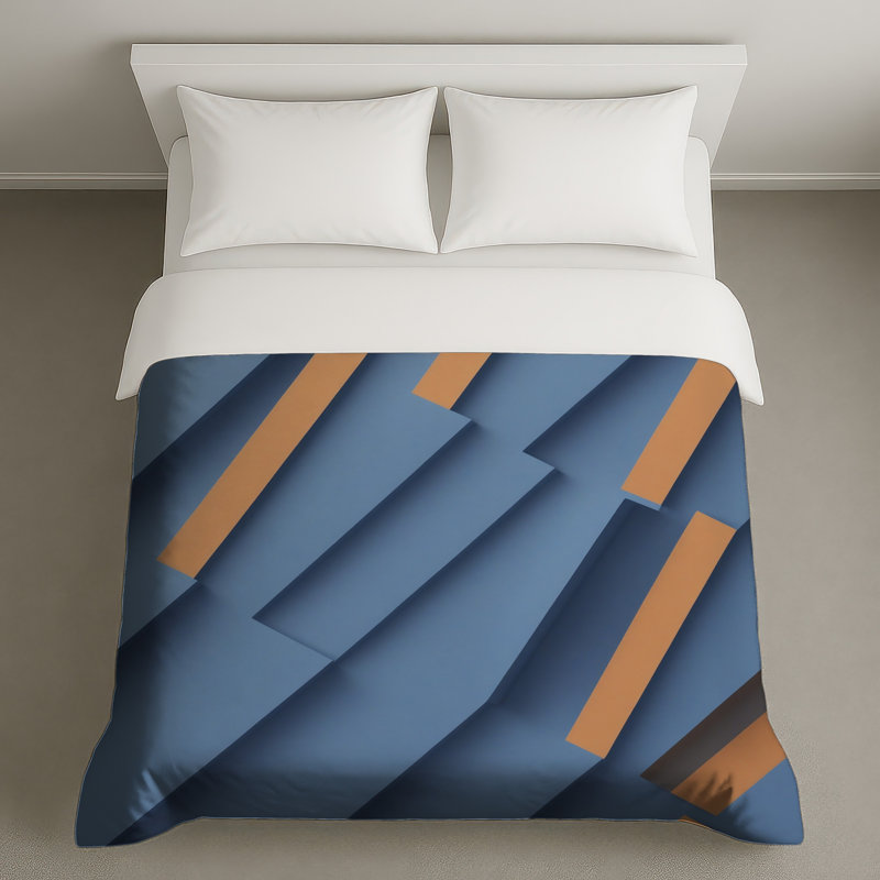 Housses de couette à formes géométriques bleues et orange, Très grand lit