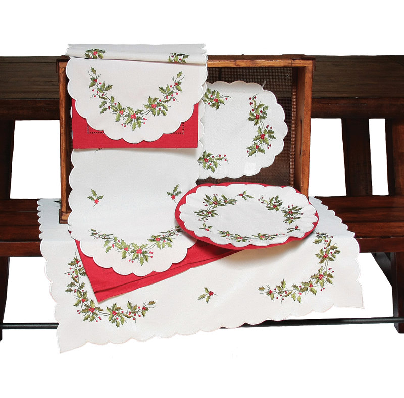 Mistletoe Embroidered Round Doily