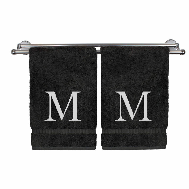 Elegant Monogrammed Hand Towels - Personalized Gift Set of 2, Extra Absorbent, Soft Terry Finish, White with Black Initial M Embroidery
