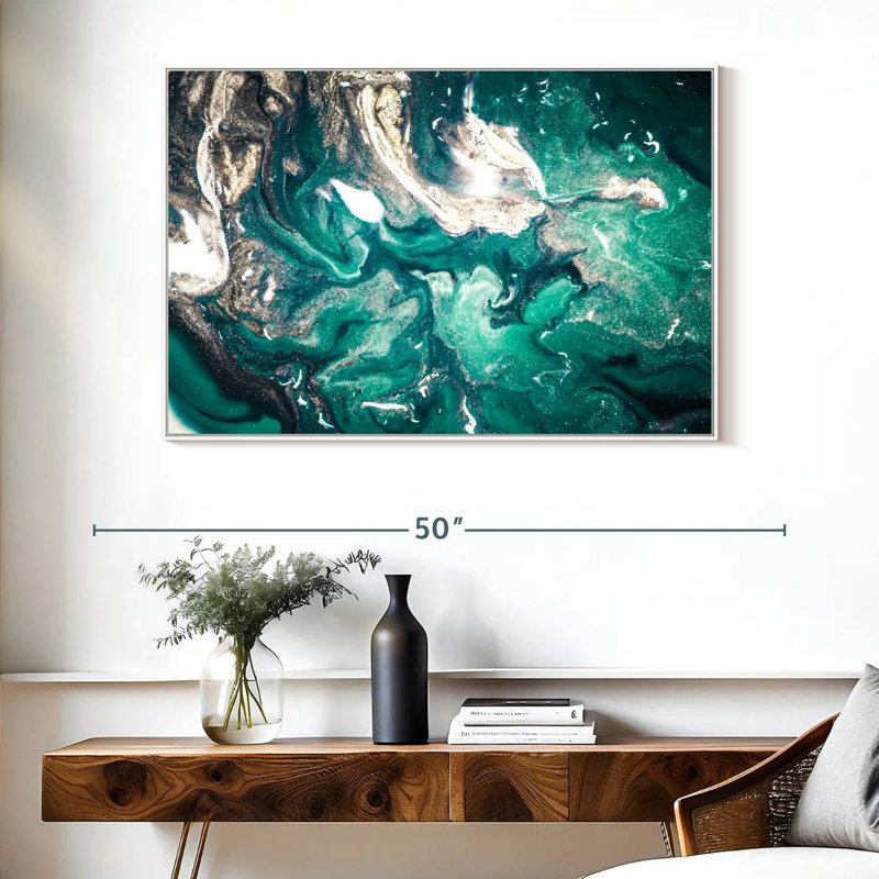 Bleu sarcelle Silvana, Cadre flottant blanc, 40 po x 27 po