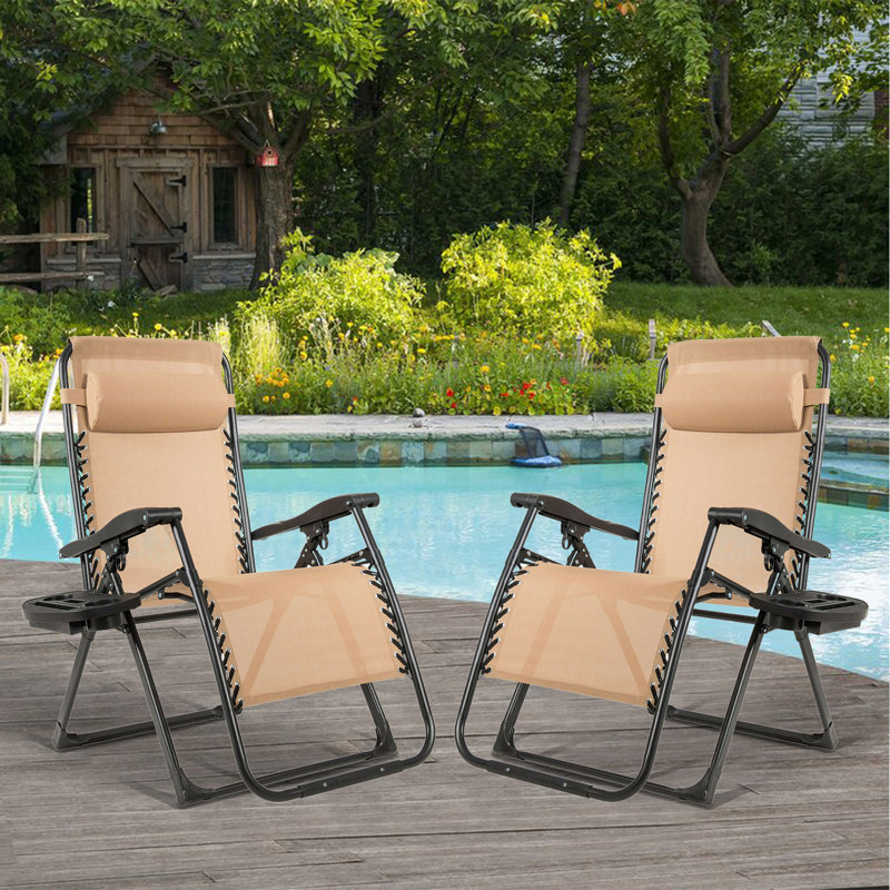 Jaleasa Outdoor Rust-Resistant Metal Chaise Lounge, Beige