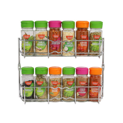 Buckingham 2-Tier Chrome Spice Rack Wall-Mounted Cupboard Organizer, 28 cm