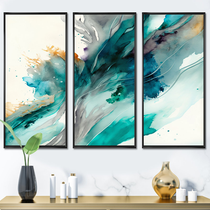 «Celebrations in Turquoise Shades of Blue V», reproduction sur toile 3 pièces, H 28 po x l 36 po x P 1 po