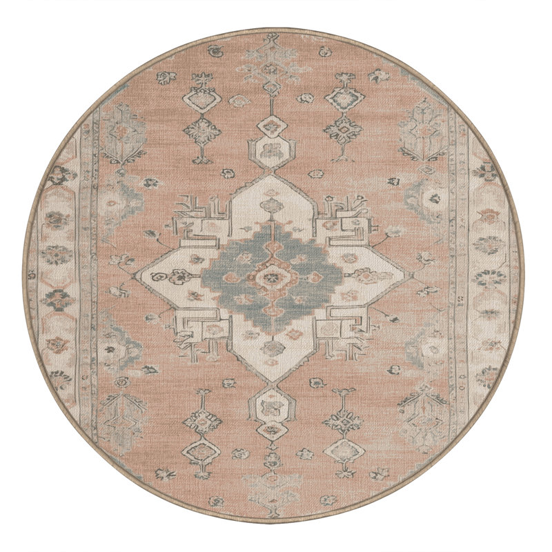 Tapis beige lavable à la machine Afyon, Rond 4 pi