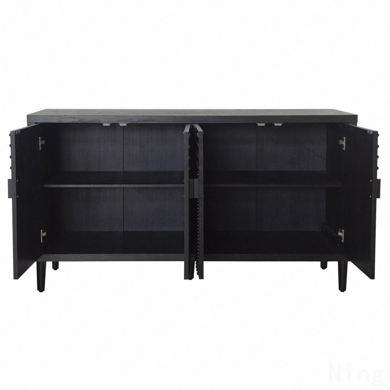 Buffet moderne noir avec détails cloutés décoratifs - solution de rangement élégante