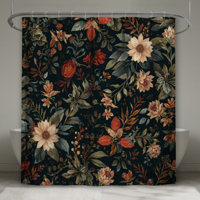 Rideaux de douche foncés à motif floral très longs