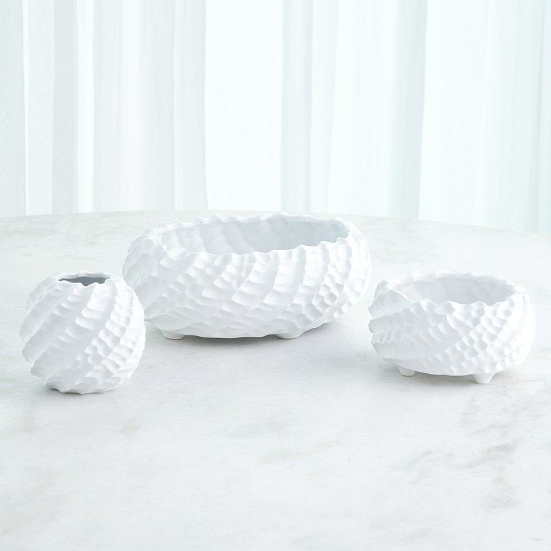 Cadoret Ceramic Decorative Bowl, 4.5" H x 12" W x 12" D, Matte White