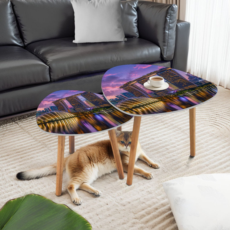 Ensemble de 2 tables basses gigognes triangulaires singapour Skyline Night