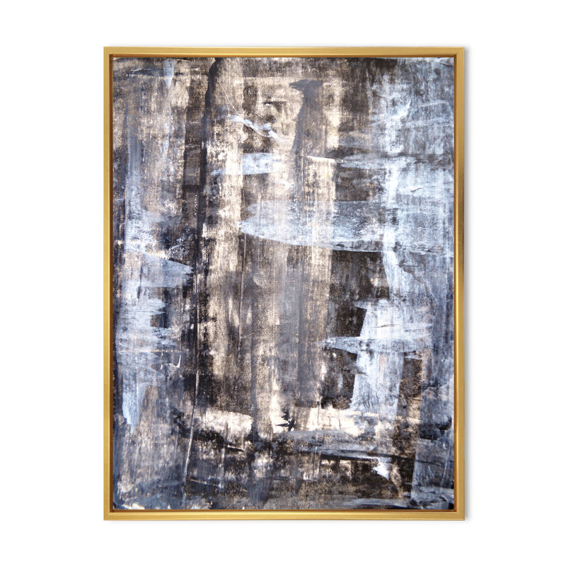 Art abstrait noir sur toile noire moderne et contemporaine, H 12 po x l 8 po x P 1 po, Cadre flottant doré