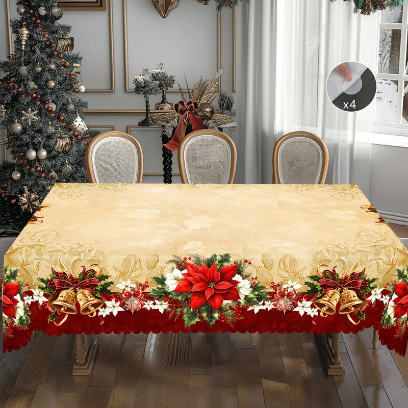 Nappe lavable en polyester à motif floral pour décorations de Noël, L 86,6 po x l 59,8 po