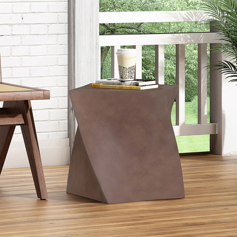 Table de bout abstraite à motif torsadé abstrait, béton léger, table d'appoint d'extérieur moderne et durable