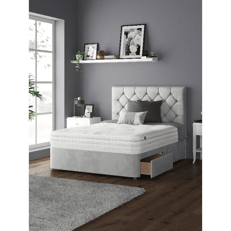 Eberhardt Divan Bed Base, Light Grey, Single (3'), 2 Right Drawers