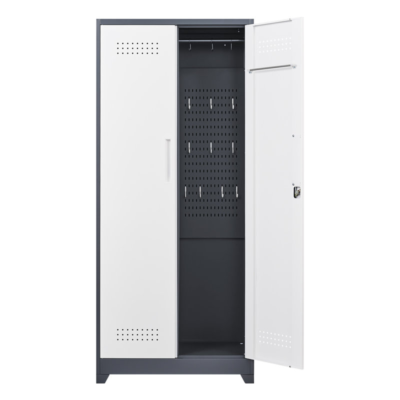 Casiers de rangement pour outils à haut balai, métal gris, portes verrouillables, tablettes réglables, acier de qualité, traitement contre la corrosion, espace de suspension et de rayonnage, grand rangement en métal ventilé, renforcé