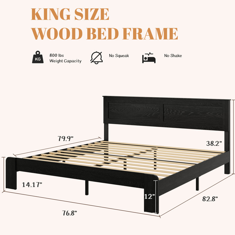 Structure de lit plateforme très grand, fabrication en bois, bruit, pas de sommier tapissier, assemblage rapide et facile, beaucoup de rangement sous le comptoir, noir foncé, plateforme en métal de style industriel pour meubles de chambre à coucher, nécessaire,